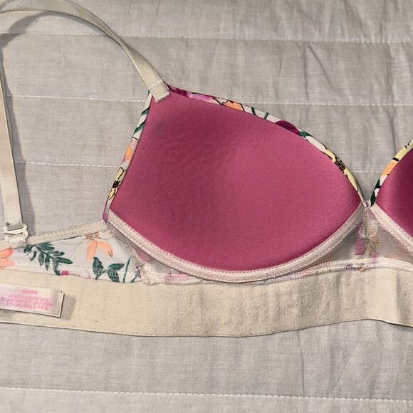 PINK VS 32B Ivory Pink Floral Padded Push-up Bra - Picture 10 of 12